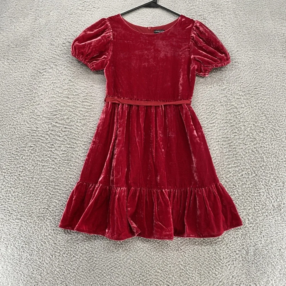 Crewcuts Dress Girls 10 Red Velvet Puff Sleeve Ruffle Hem Holiday Party
